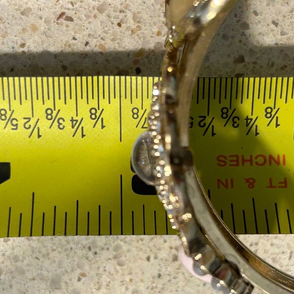 Gold-Tone Hinged Bracelet Vintage Inspired Rhinestones, Faux Pearl Floral Design - Picture 11 of 12